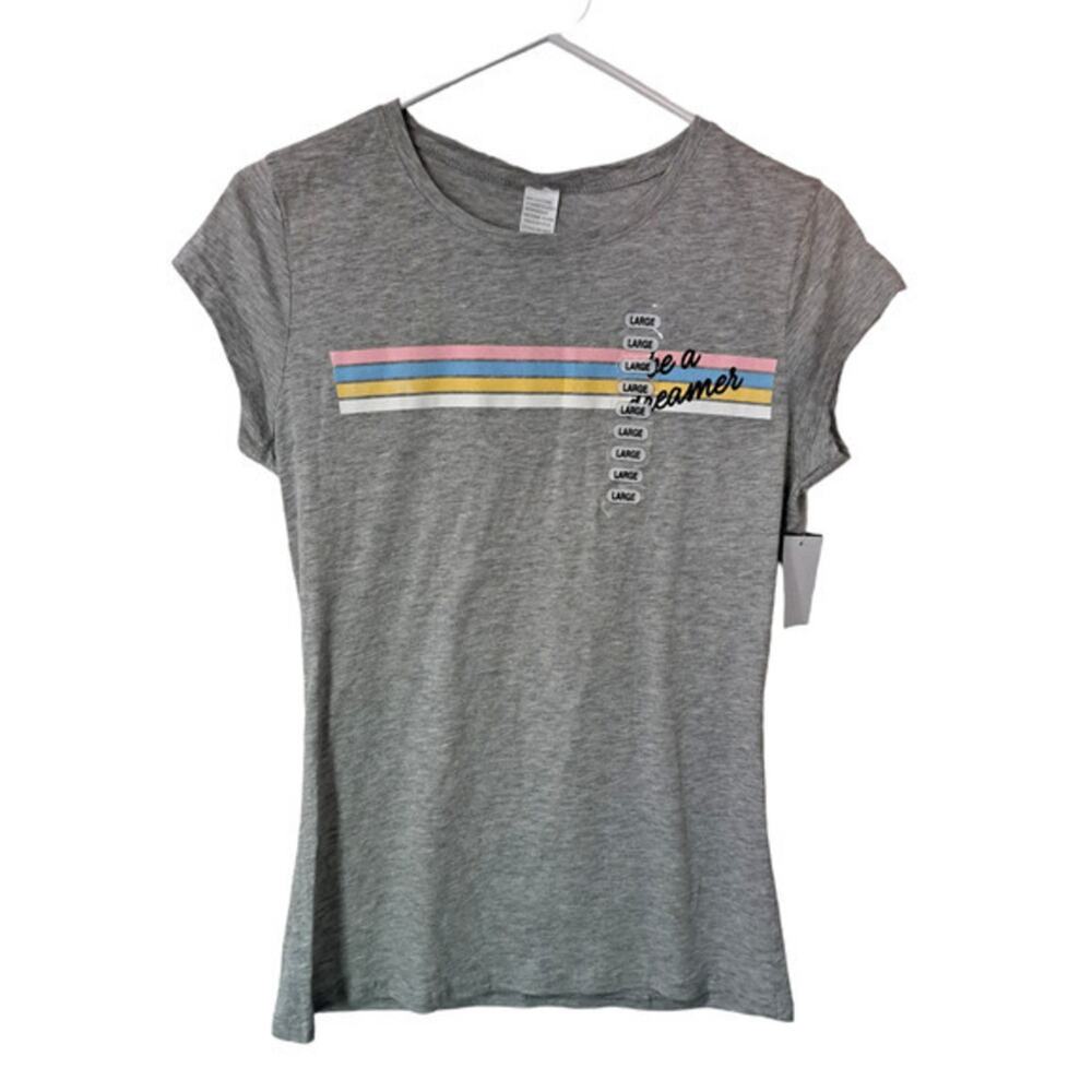 Womens Be a Dreamer Cap Sleeve Crew neck Stretch T shirt Gray Size Large NWT